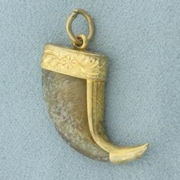 Antique Decorative Horn Charm Or Pendant In 14k Yellow Gold