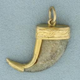 Antique Decorative Horn Charm Or Pendant In 14k Yellow Gold