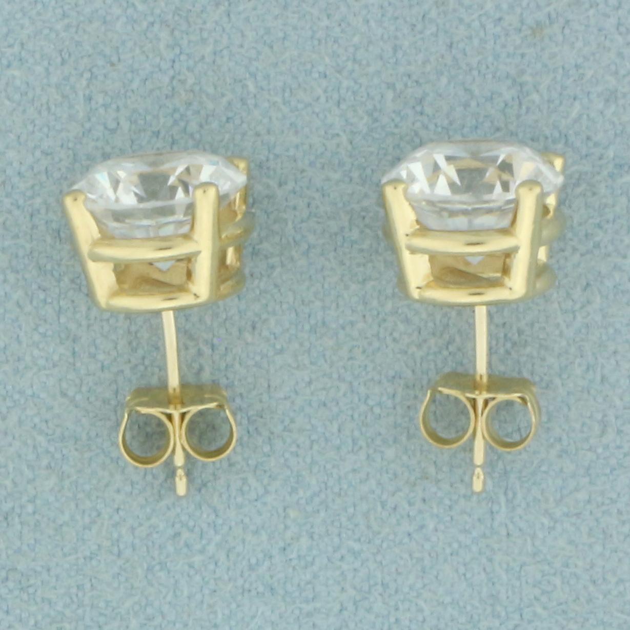 4ct Cz Stud Earrings In 14k Yellow Gold