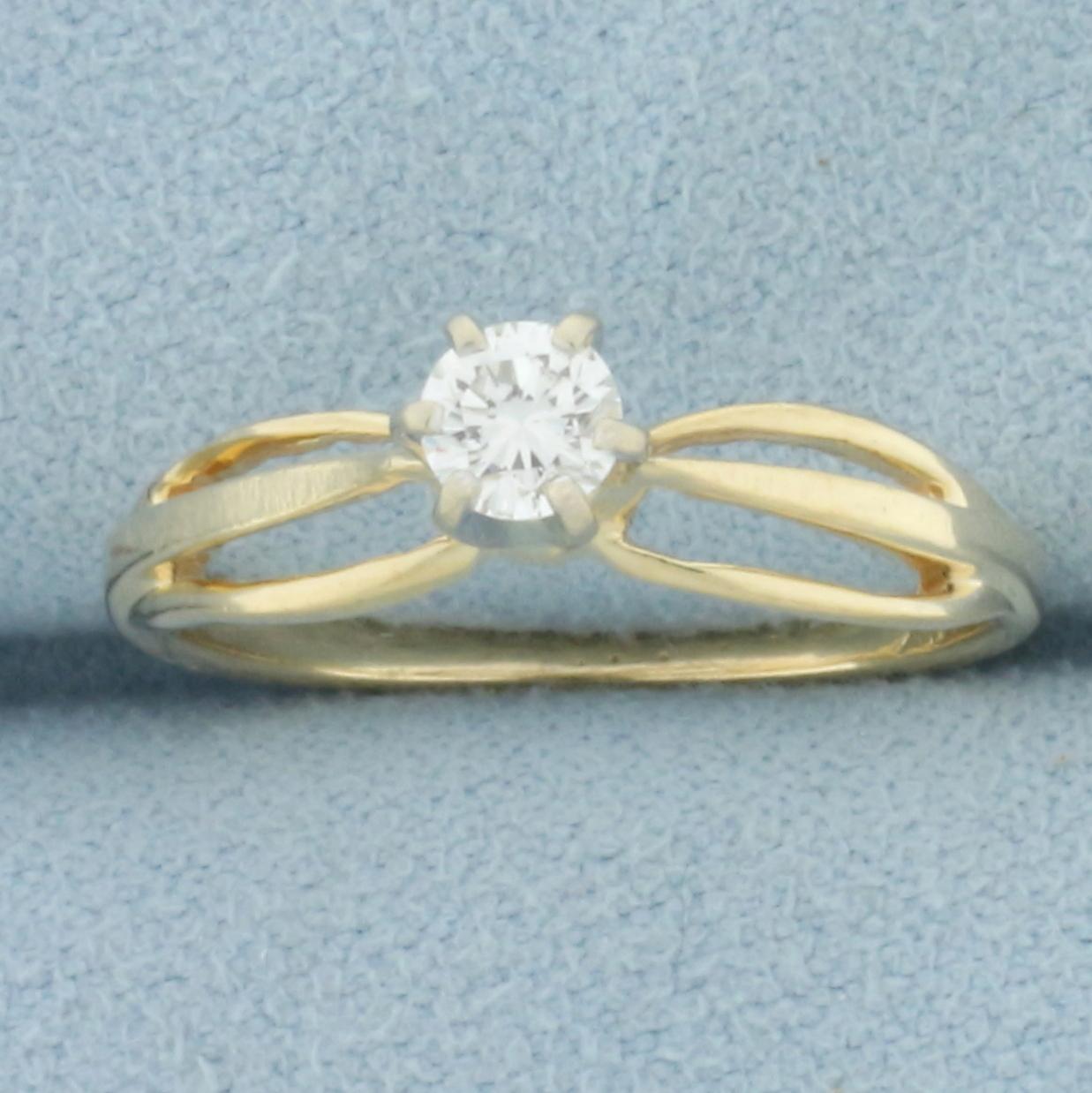 Diamond Solitaire Engagement Ring In 14k Yellow Gold