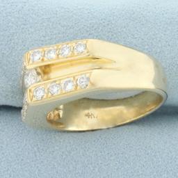 Floating And Pave Set Diamond Ring In 14k Yellow Gold