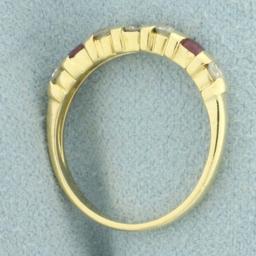 Diamond And Ruby Bar Set Pinky Ring In 18k Yellow Gold