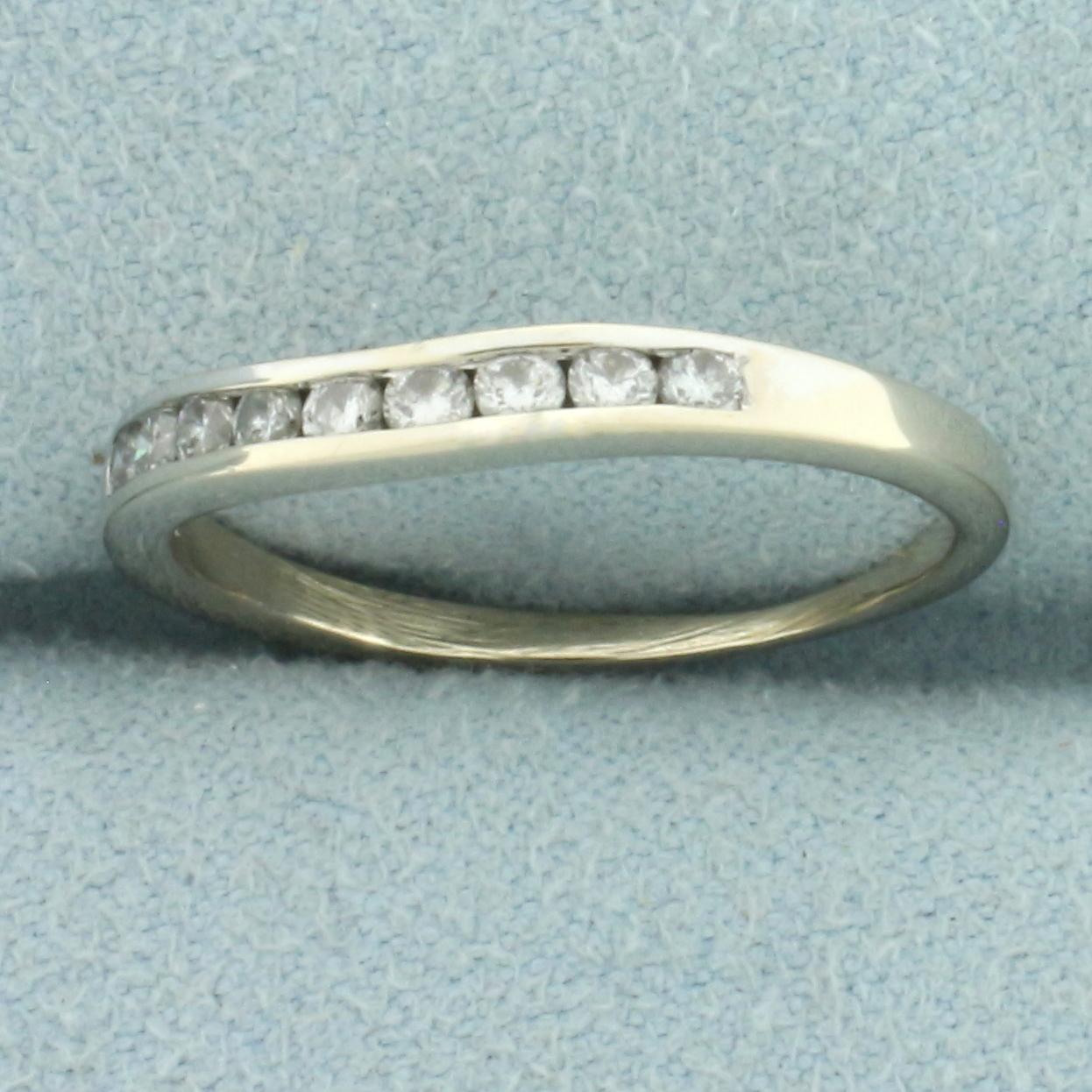 Diamond Curved Wedding Band Ring In 14k White Gold