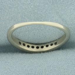 Diamond Curved Wedding Band Ring In 14k White Gold