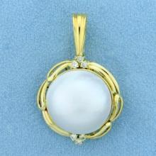 Large Mabe Pearl And Diamond Statement Pendant In 18k Yellow Gold