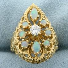 Opal And Diamond Ring In 14k Yellow Gold