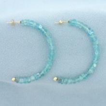 Aquamarine Bead Half Hoop Earrings In 14k Yellow Gold