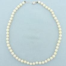 Vintage 14 Inch Cultured Akoya Pearl Choker Necklace In 14k White Gold