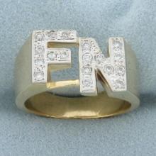 Fn Initial Diamond Ring In 14k Yellow Gold