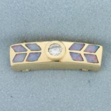Diamond And Black Opal Inlay Pendant Slide In 14k Yellow Gold