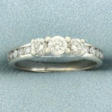 3-stone Accented Diamond Engagement Ring In 10k White Gold