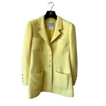 Chanel 97c Bright Yellow Tweed Cc Logo Button Blazer Jacket 42