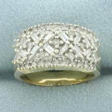 Baguette And Round Diamond Ring In 10k Yellow Gold