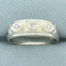 Mens 3-stone Diamond Ring In 14k White Gold