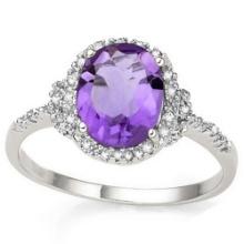 4ct Oval Amethyst & Diamond Halo Statement Ring In Sterling Silver