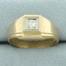 Mens Vintage Old European Cut Diamond Statement Ring In 14k Yellow Gold