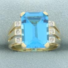 Swiss Blue Topaz And Diamond Statement Ring In 14k Yellow Gold