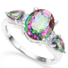 Over 3ct Mystic Topaz & Diamond Ring In Sterling Silver