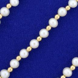 18 Inch Cultured Pearl And Gold Bead Necklace In 14k Yellow Gold