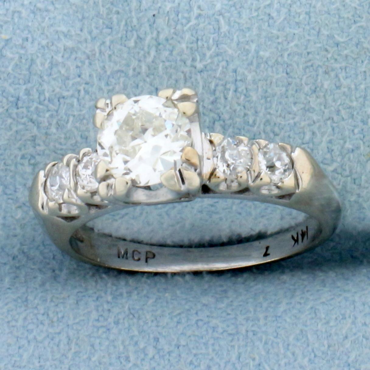 Antique 1ct Tw Old European Cut Diamond Engagement Ring In 14k White Gold