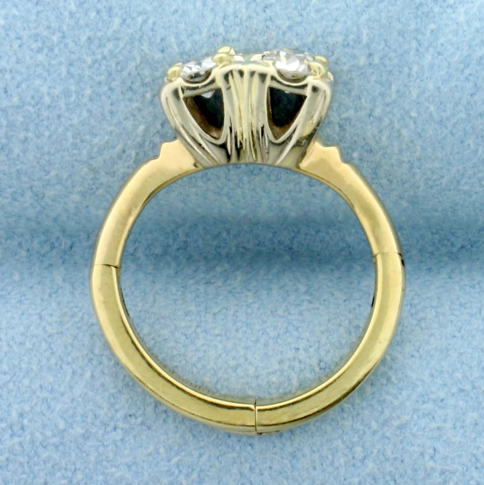 Vintage Two Stone Old European Cut Diamond Friendship Ring With Expandable Shank In 14k Yellow Gold