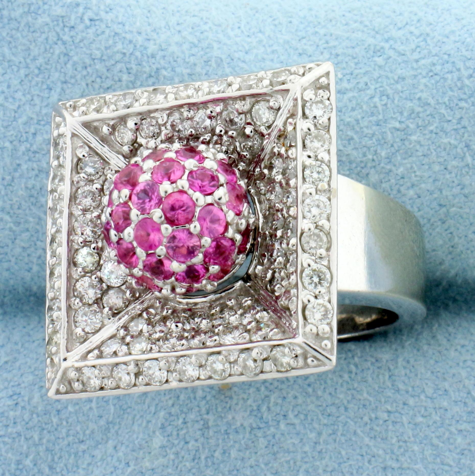 Designer Pink Sapphire And Diamond Ring In 14k White Gold