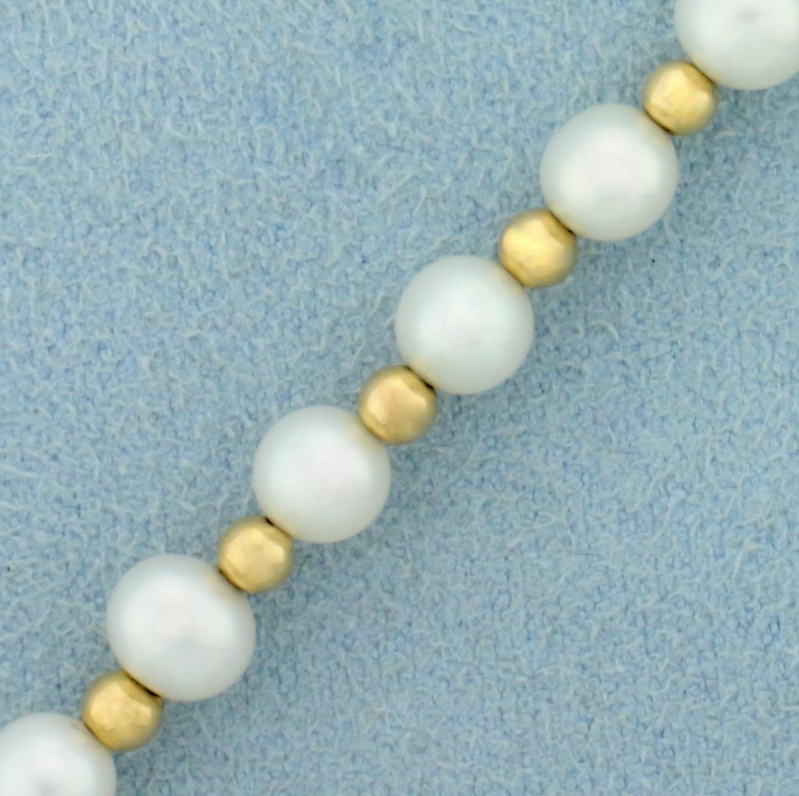 Gold Bead And Pearl Bracelet In 14k Yellow Gold