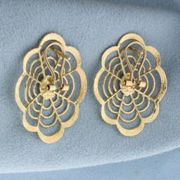 Unique Cut Out Flower Design Earrings In 14k Yellow Gold