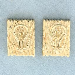 Wood Grain Design Diamond Earrings In 14k Yellow Gold