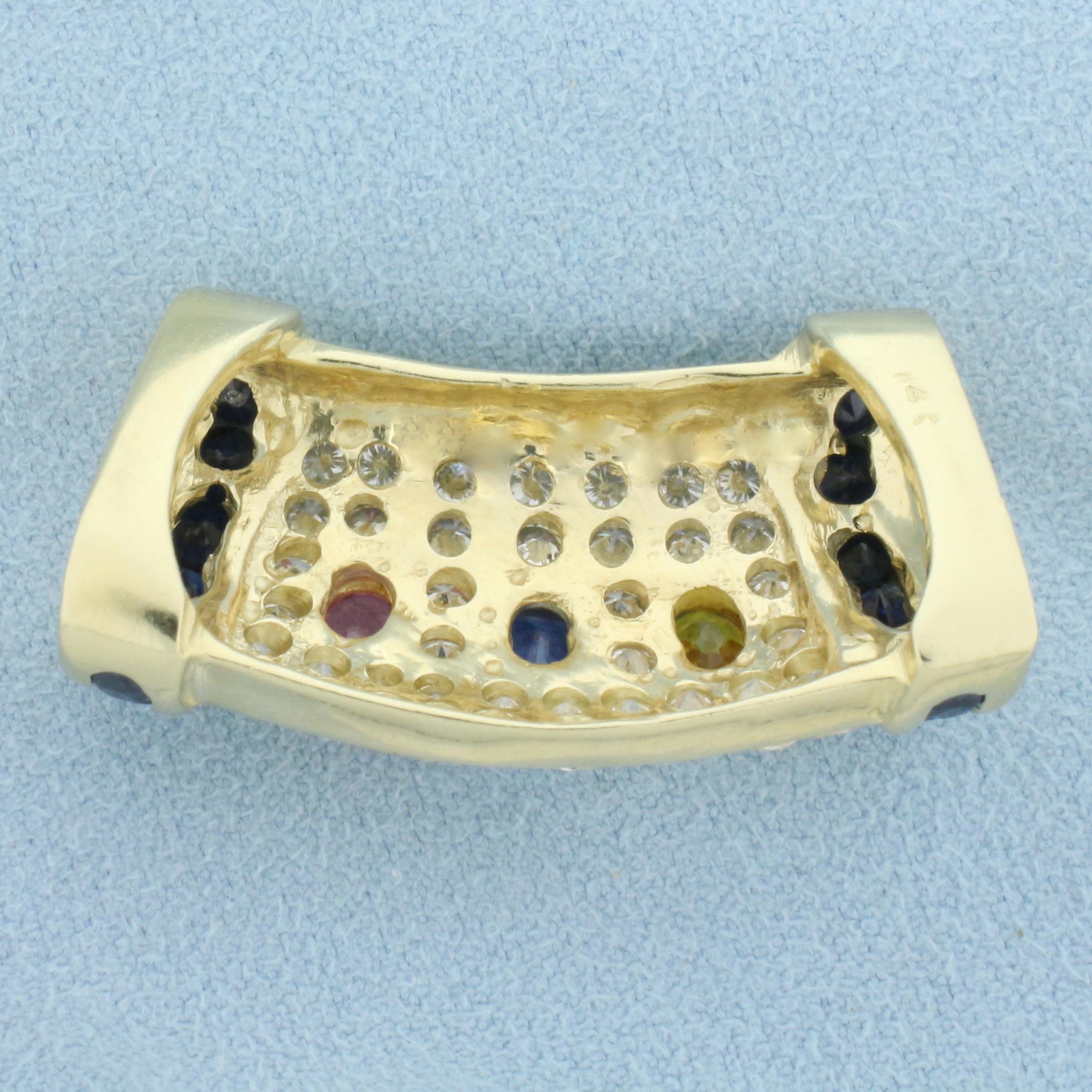 Designer Sapphire And Diamond Slide In 14k Yellow Gold