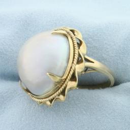 Vintage Mother Of Pearl Statement Ring In 10k Yellow Gold