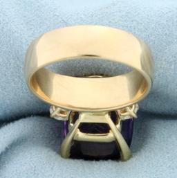 Amethyst And Diamond Statement Ring In 14k Yellow Gold