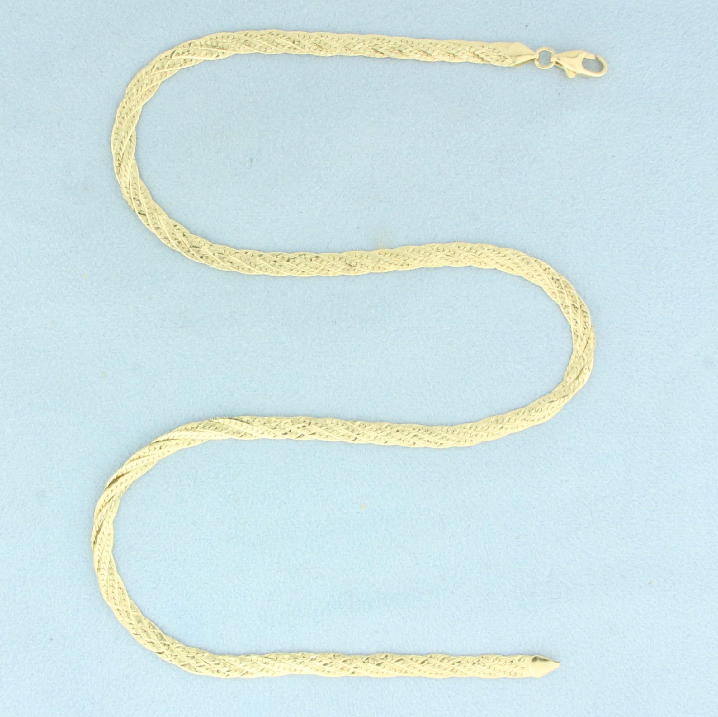 Unique Twisting Herringbone Link Chain Necklace In 14k Yellow Gold