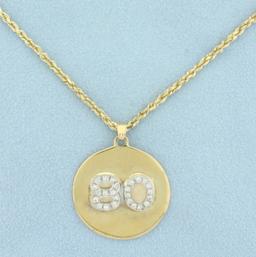 Number 80 Diamond Medallion On Rope Chain In 14k Yellow Gold