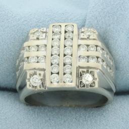 Mens Diamond Channel Set Statement Ring In 14k White Gold