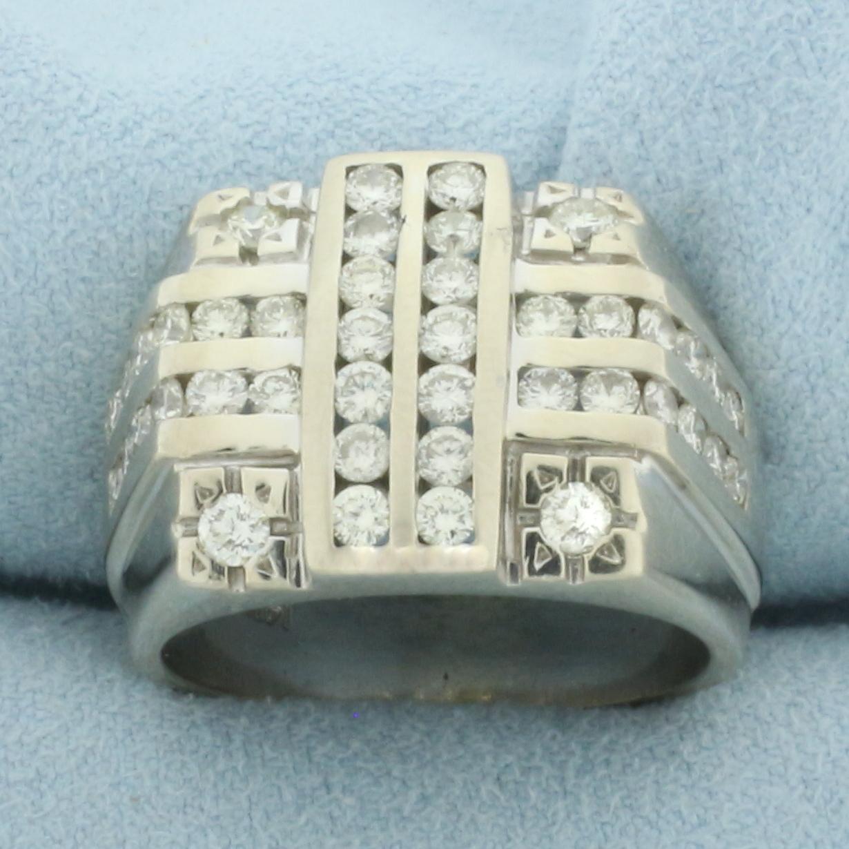 Mens Diamond Channel Set Statement Ring In 14k White Gold