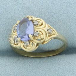 Tanzanite And Diamond Ring In 14k Yellow Gold