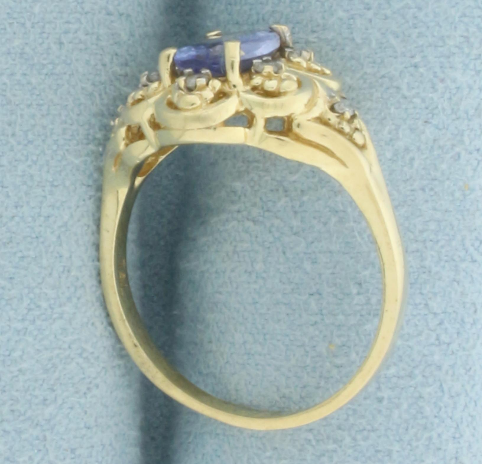 Tanzanite And Diamond Ring In 14k Yellow Gold