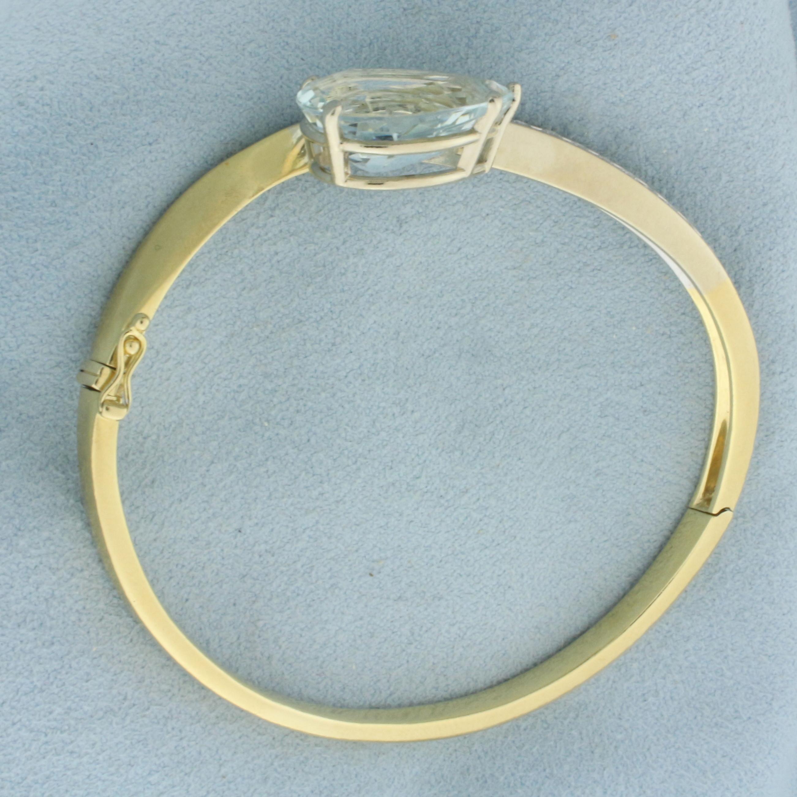 Aquamarine And Diamond Hinged Bangle Bracelet In 18k Yellow Gold