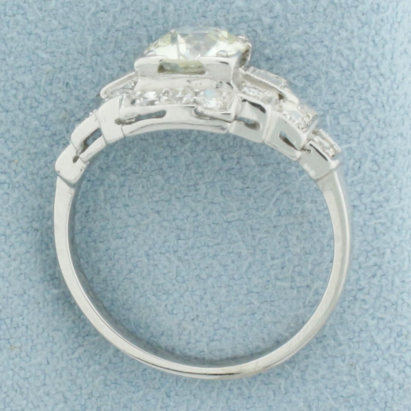 Antique Art Deco Old European Cut Diamond Ring In Platinum