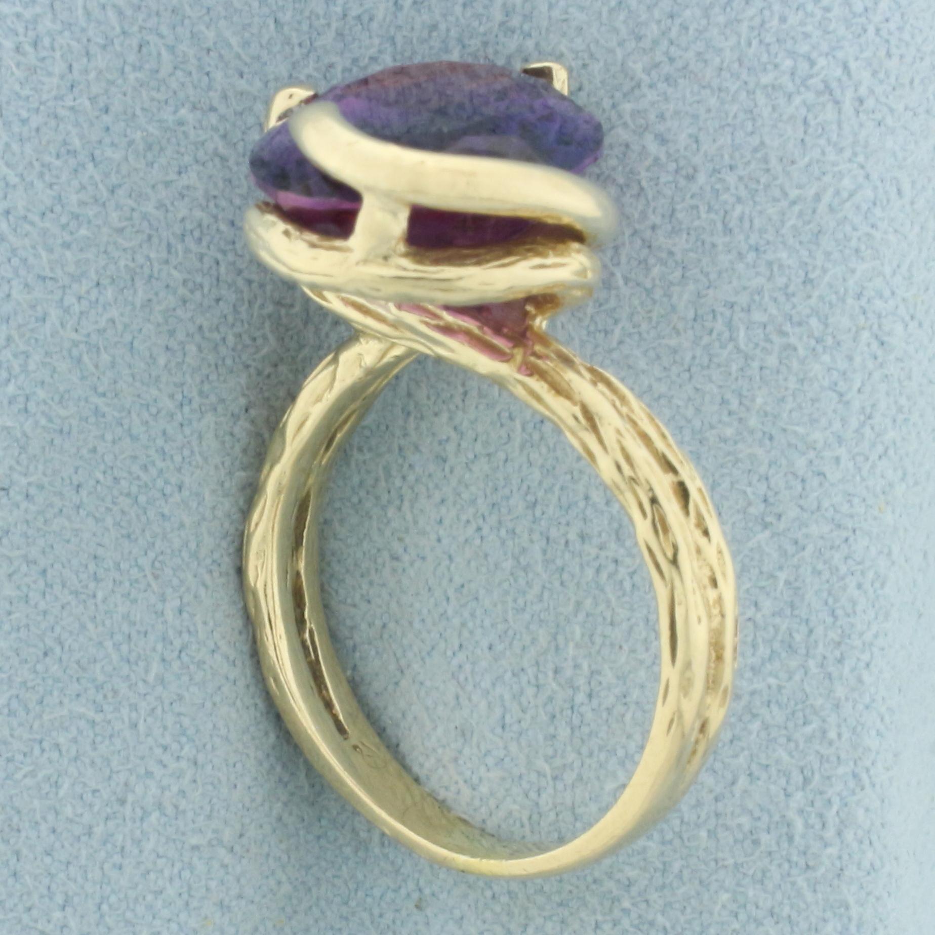 Lab Purple Sapphire Nature Design Ring In 14k Yellow Gold