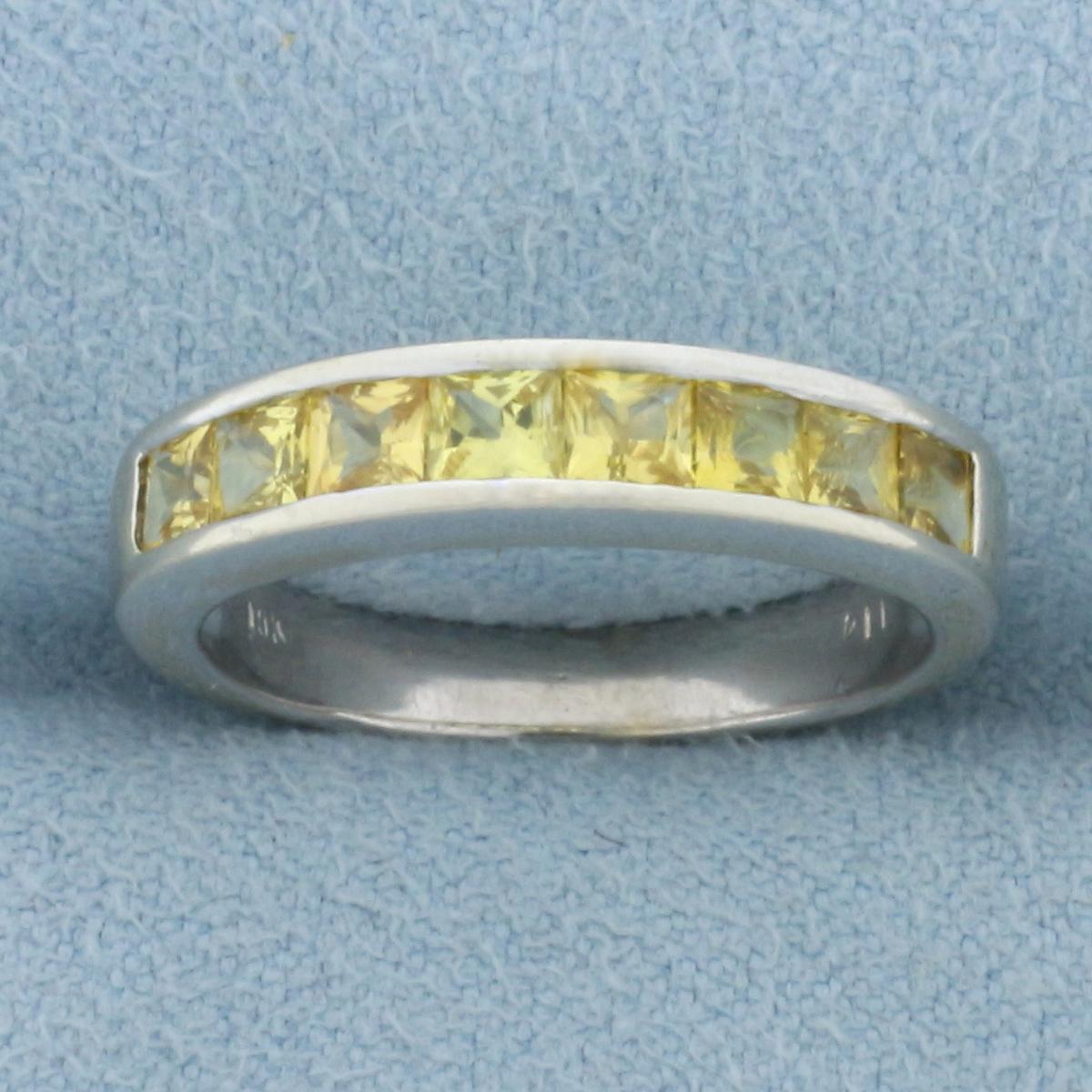 Natural Yellow Sapphire Channel Set Band Ring In 18k White Gold