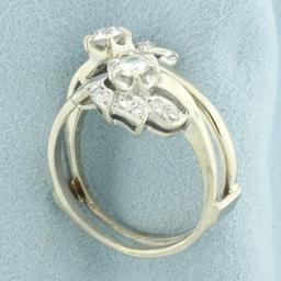 Antique Old European Cut Diamond Ring Jacket In 14k White Gold