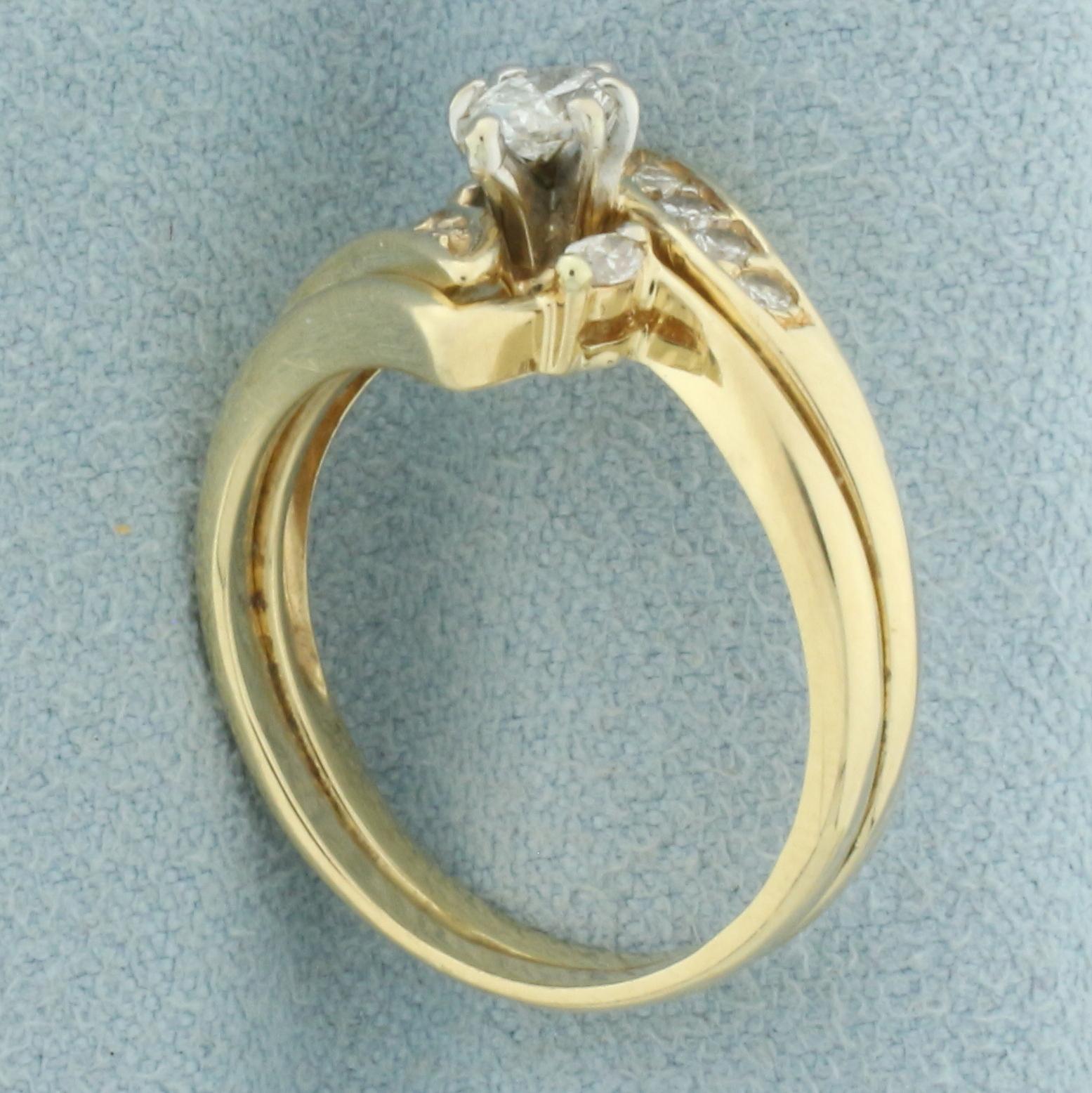 Marquise Diamond Bypass Engagement Wedding Ring In 14k Yellow Gold