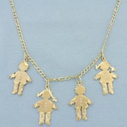 Diamond Children Or Grandchildren Charm Necklace In 14k Yellow Gold