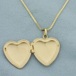 Butterfly And Rose Etched Heart Locket Necklace In 14k Yellow Gold