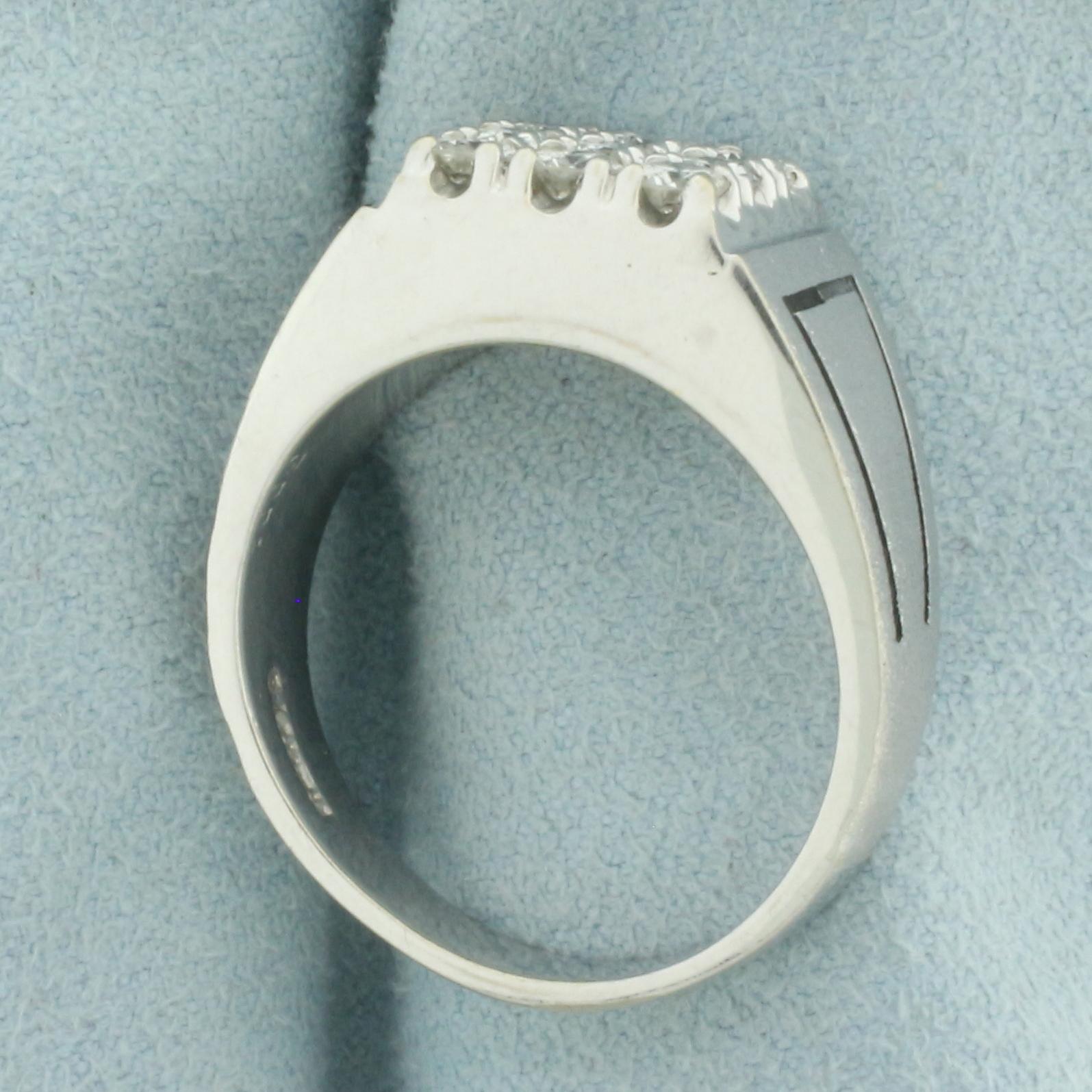 Mens Satin Finish Diamond Ring In 14k White Gold