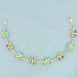 Rainbow Gemstone Butterfly Bracelet In 14k Yellow Gold