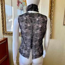 Chanel 03p Camellia Flower Lace Top Blouse With 3 Tier Cravat 40