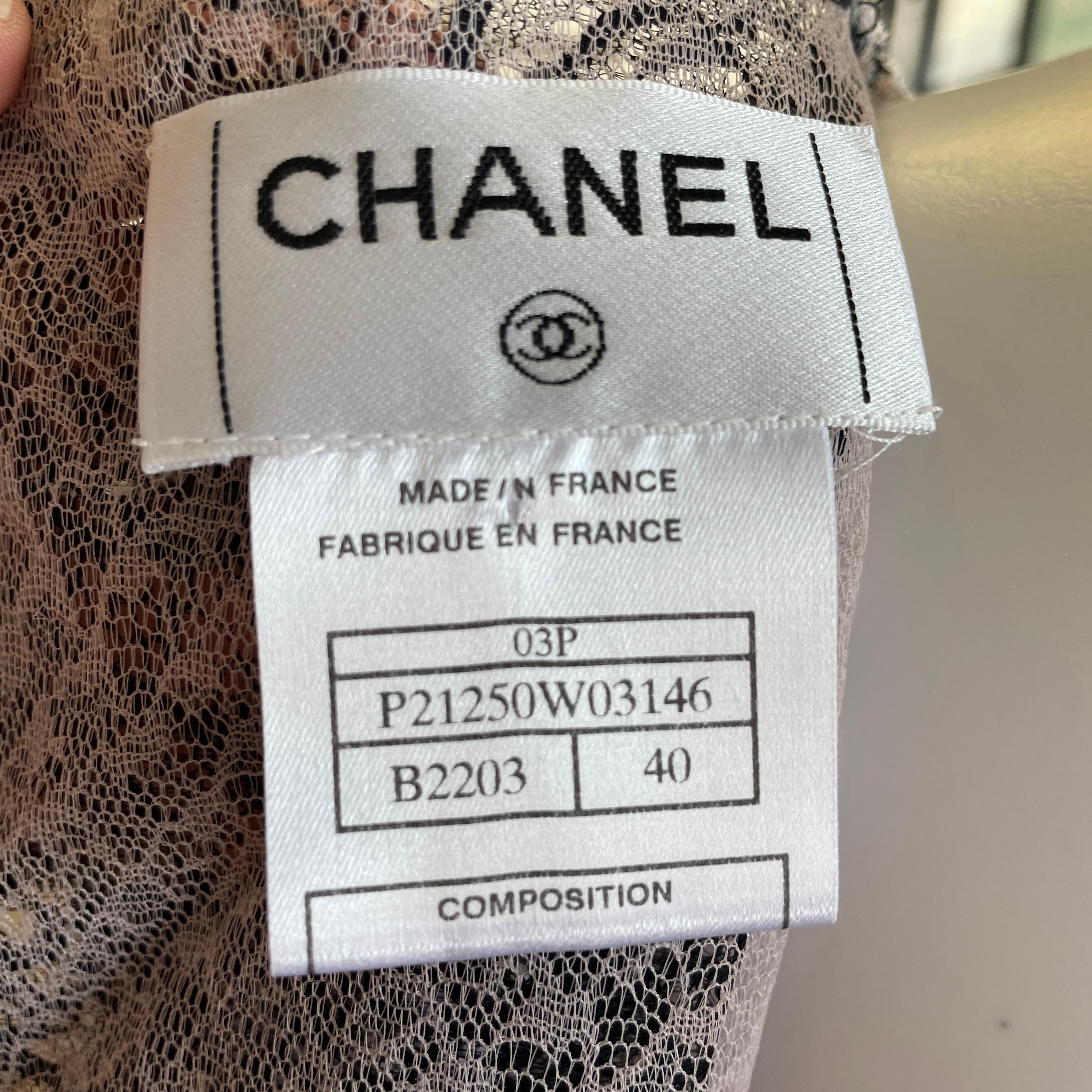 Chanel 03p Camellia Flower Lace Top Blouse With 3 Tier Cravat 40